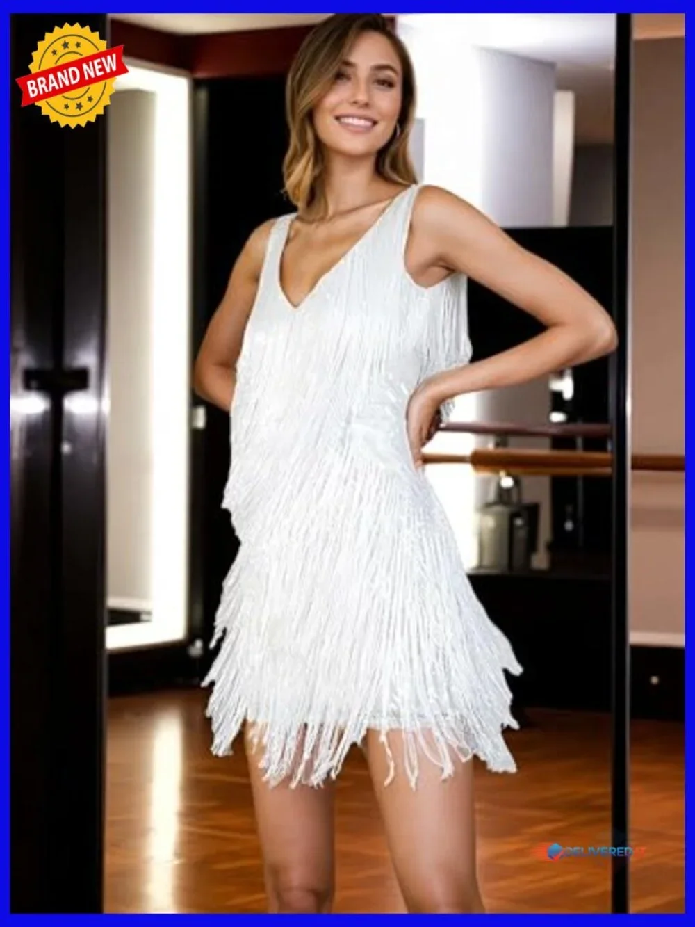 Halter Backless Fringe Mini Dress for Parties Cocktail Bodycon - Picture 2 of 7